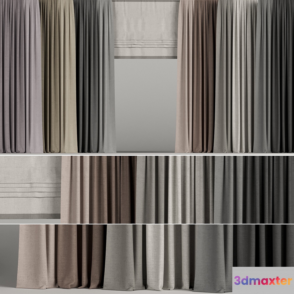A set of curtains in different colors with a roman curtain. - No.2