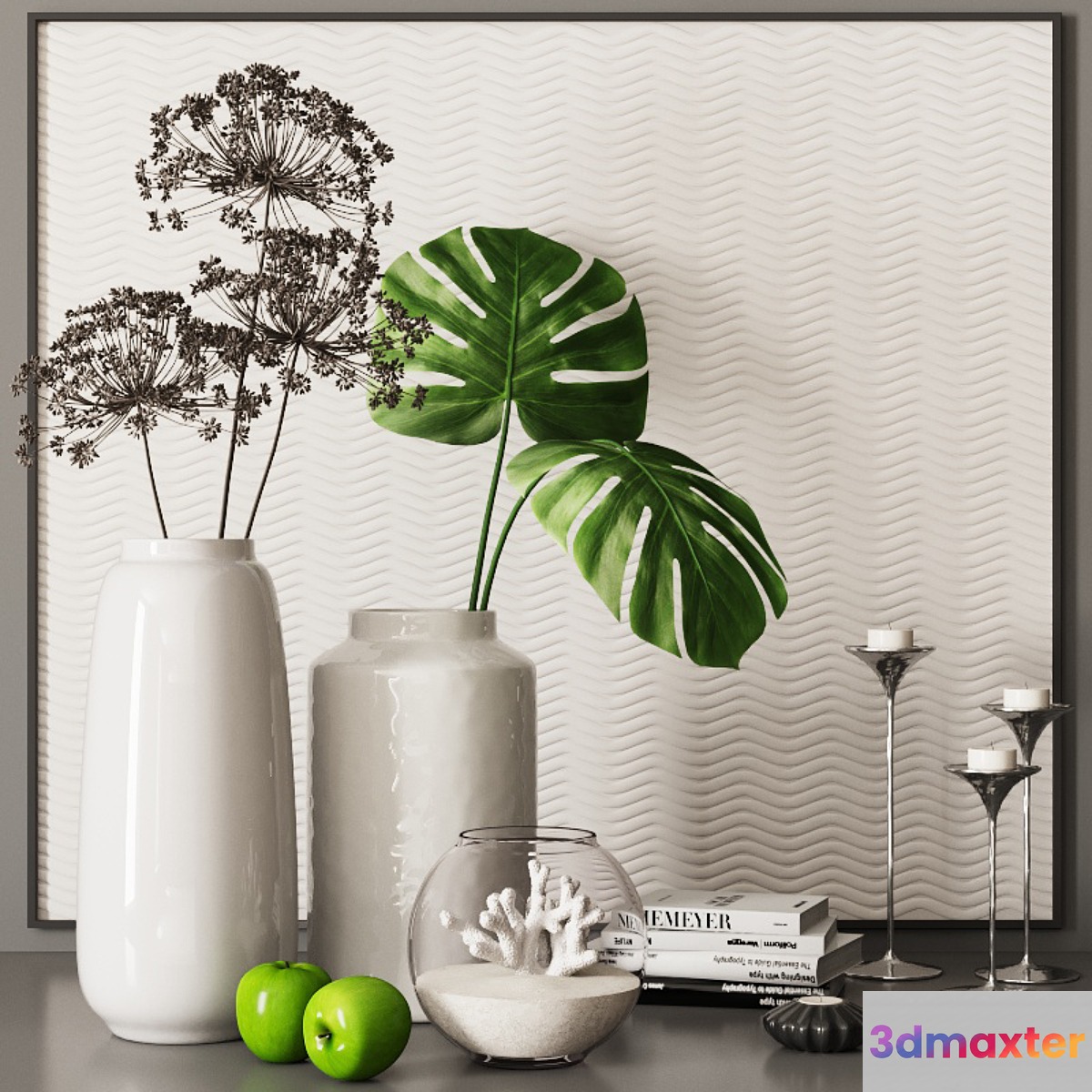decorative set with palm leaves coral and dry plants 06 - No.3