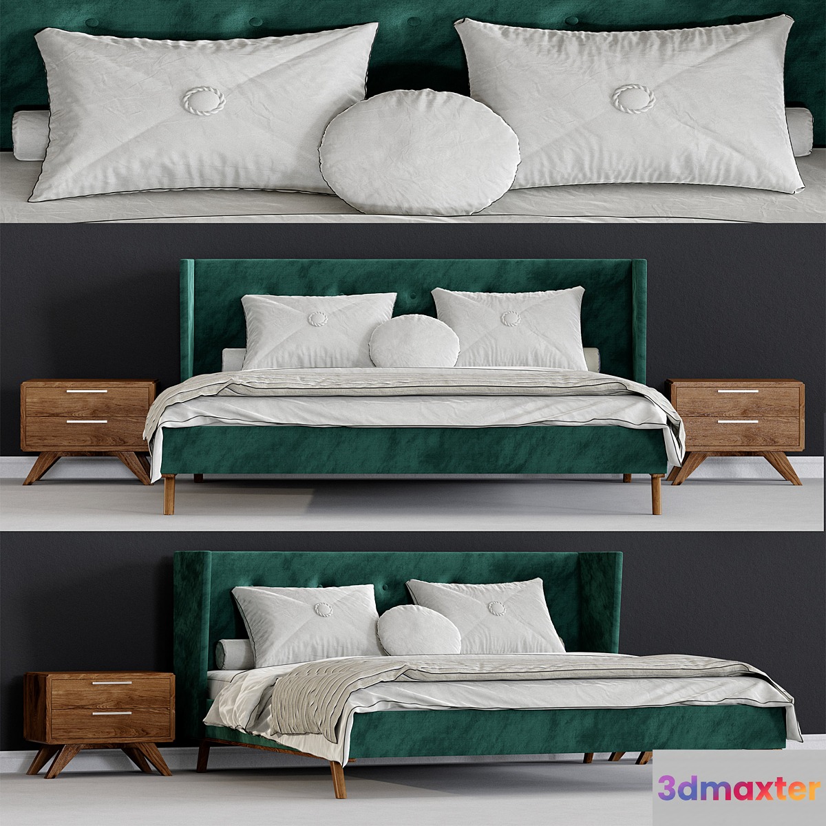 Modrest Durango Modern Green Fabric & Walnut Bed 3D Max