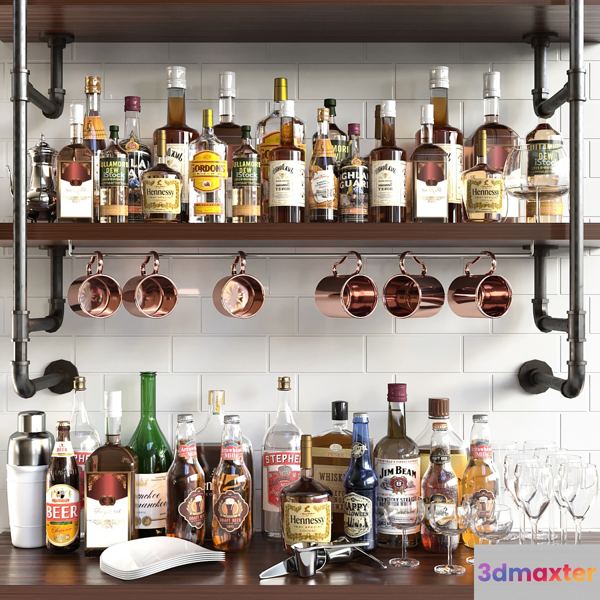 A collection of alcoholic drinks with a copper accent. Alcohol 15