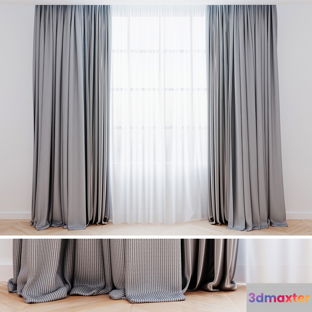 Curtains gray with tulle | Modern curtains 3D Max