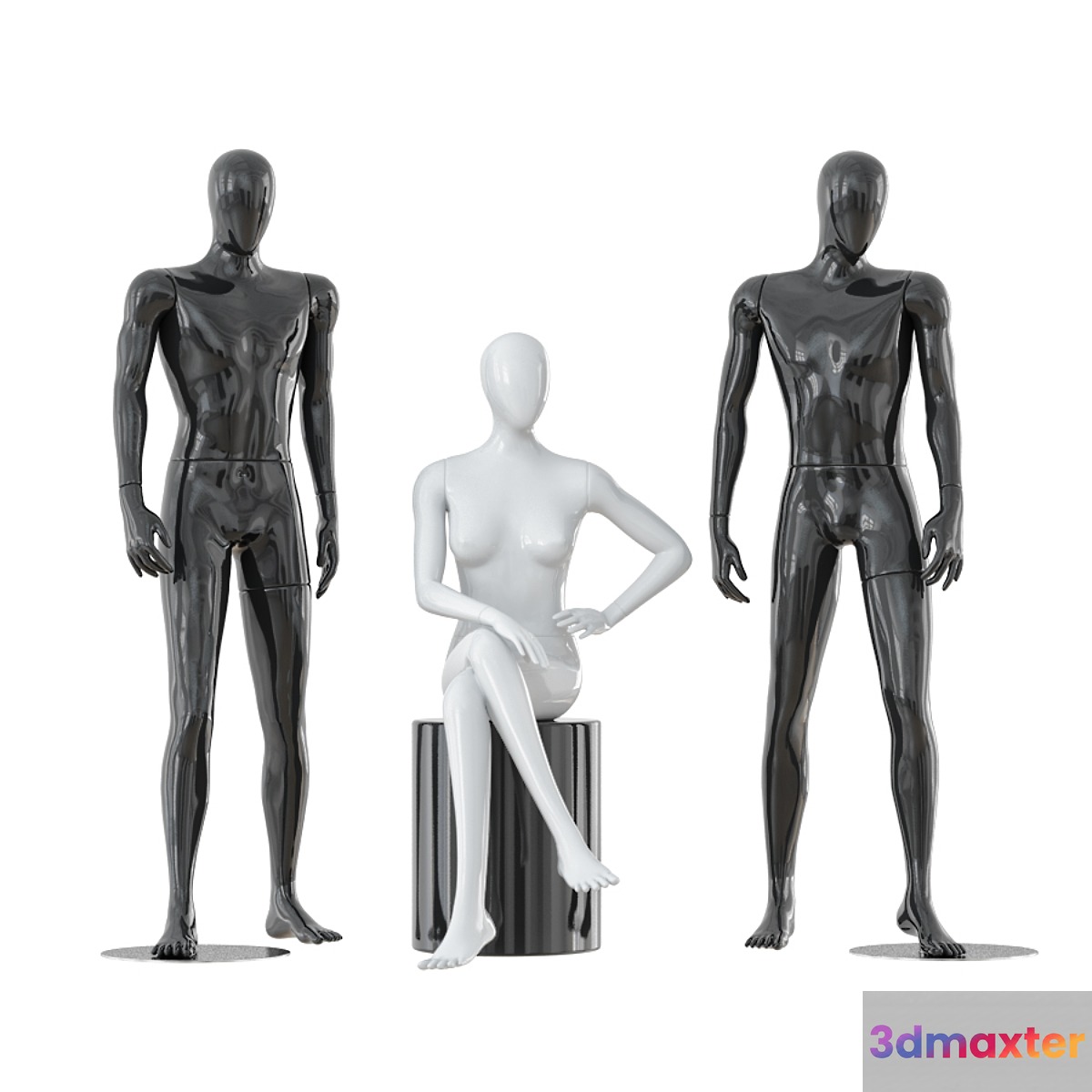 Two male and one female faceless mannequins 30 3D Max
