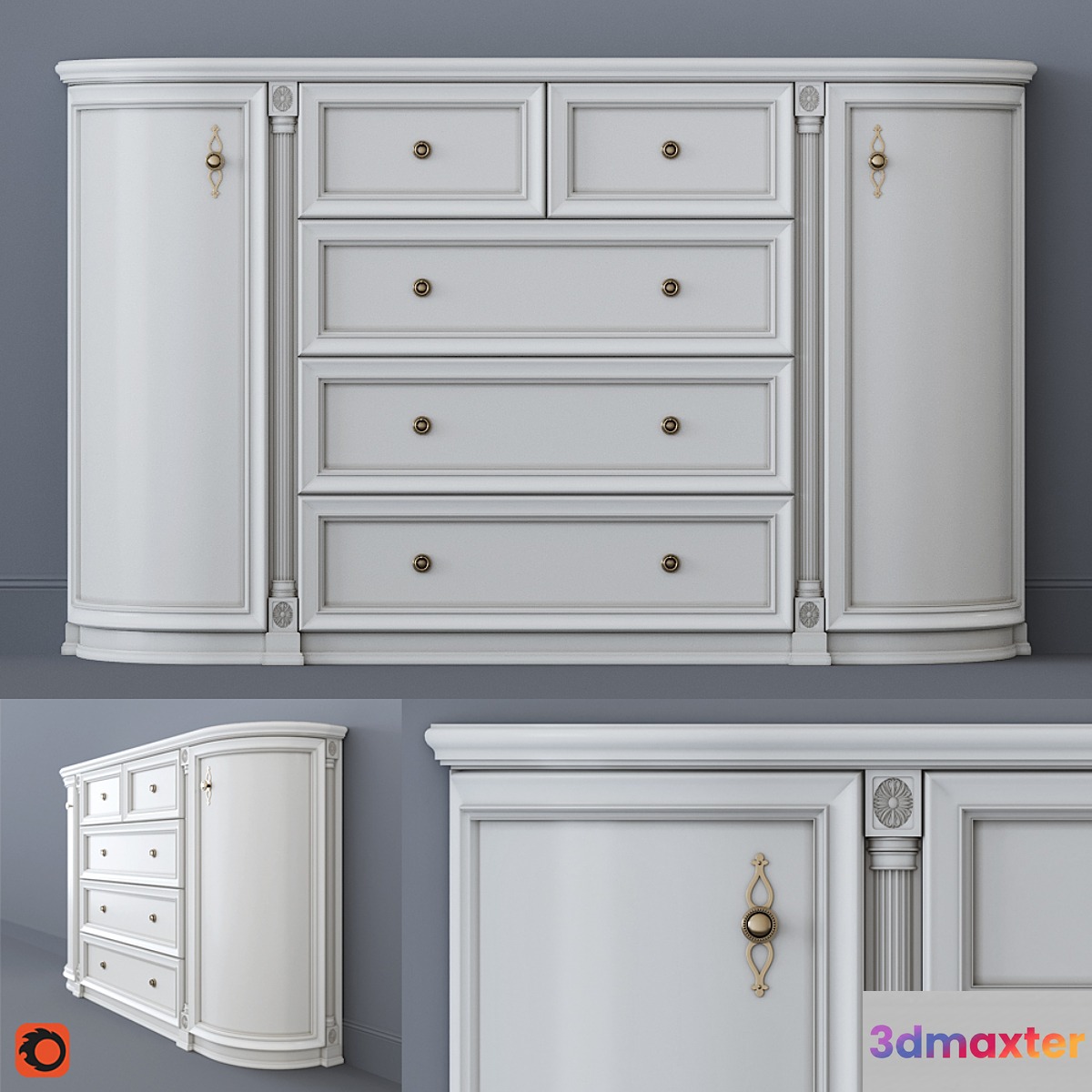 White chest of drawers 3D Max