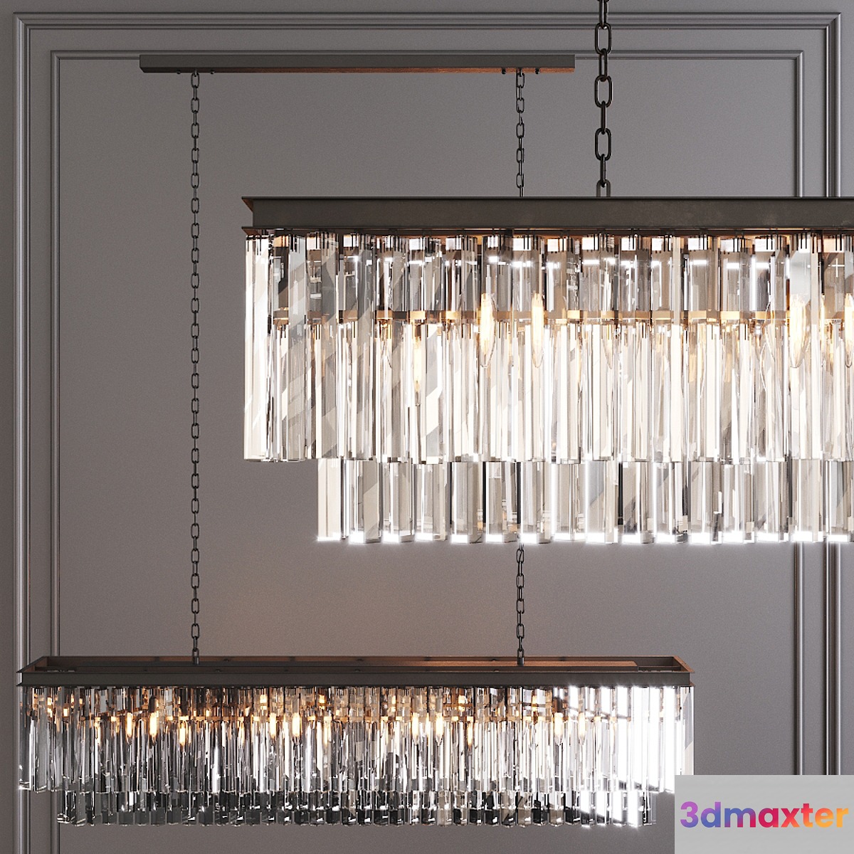 Restoration Hardware 1920S ODEON Clear Glaser FRINGE RECTANGULAR CHANDELIER 59 Black