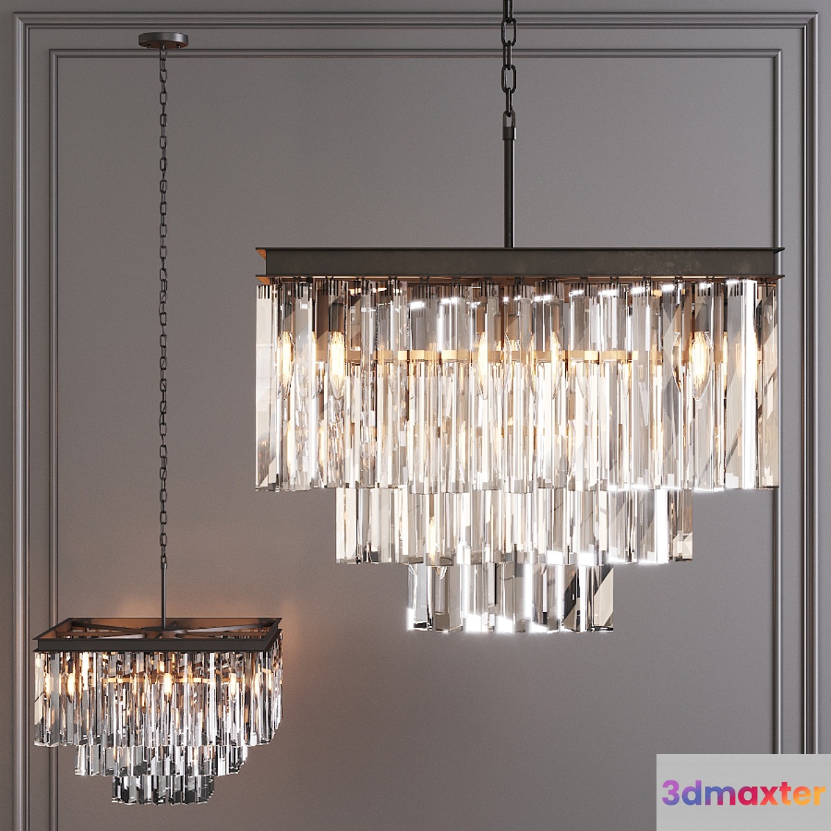 Restoration Hardware 1920S ODEON CLEAR GLASS FRINGE SQUARE 3-TIER CHANDELIER Black 3D Max