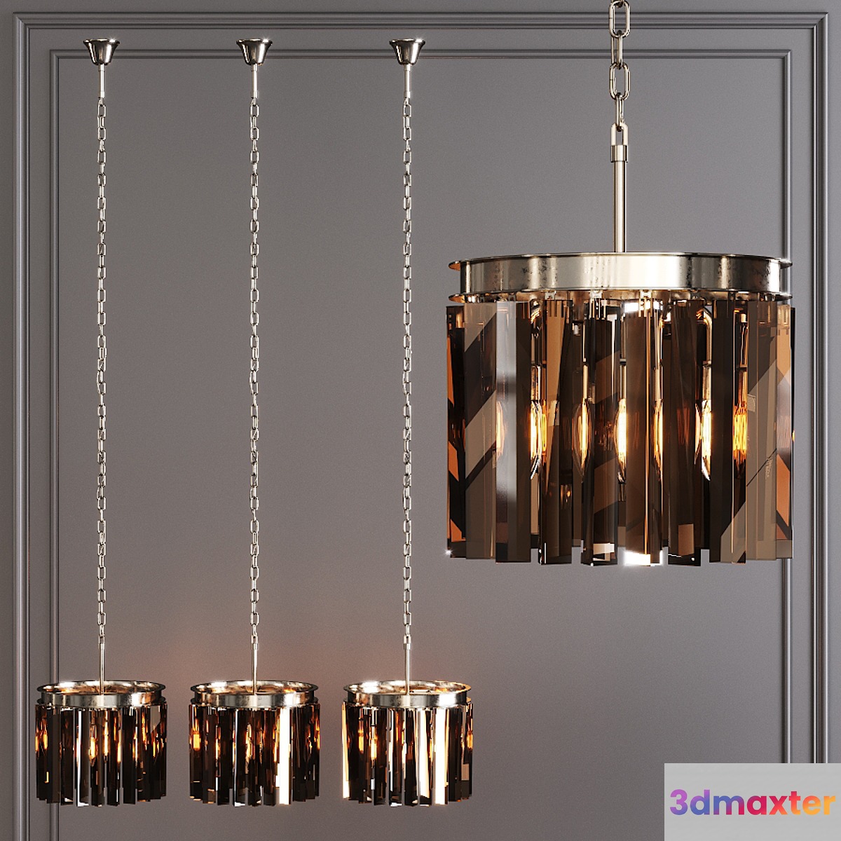 Restoration Hardware 1920S ODEON RHYS SMOKE GLASS PRISM ROUND CHANDELIER 12 Nickel - No.5