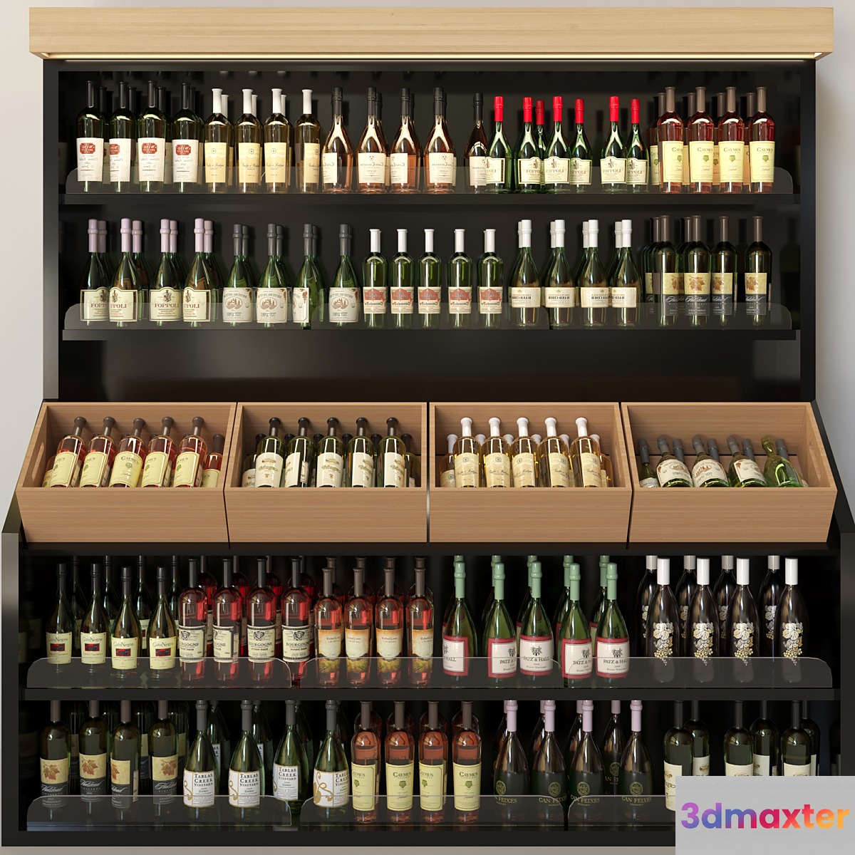 Wine cabinet with collectible wine in the supermarket. Wine and alcohol - No.3