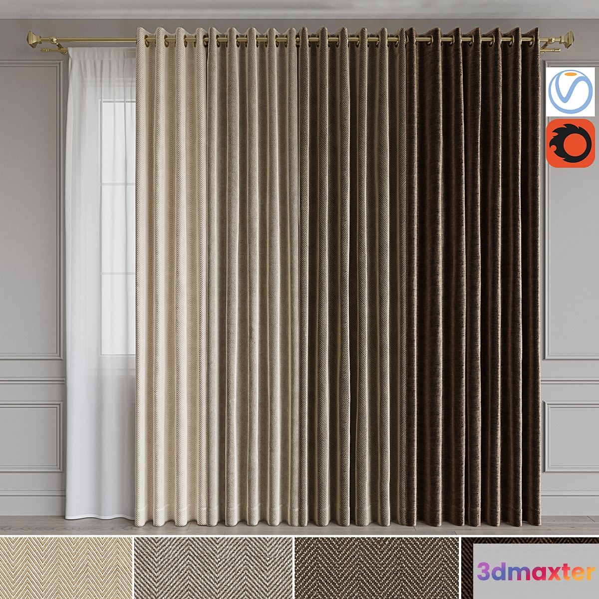 A set of curtains on the rings 15. Beige range