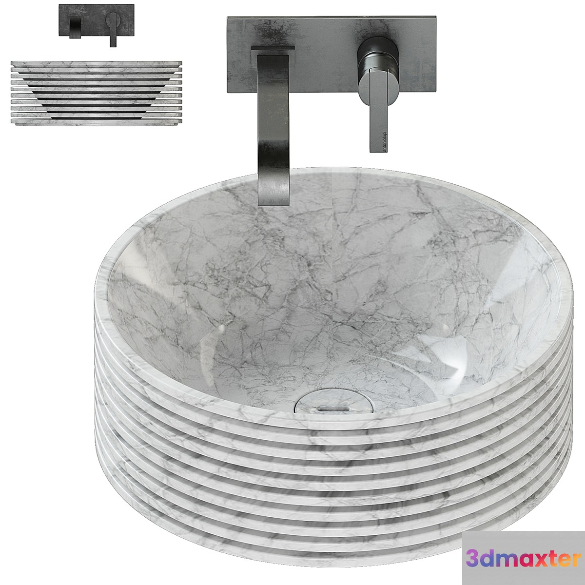 Antonio Lupi Introverso 45 Washbasin _ Bikappa BK200 Sink Mixer. 3D Max