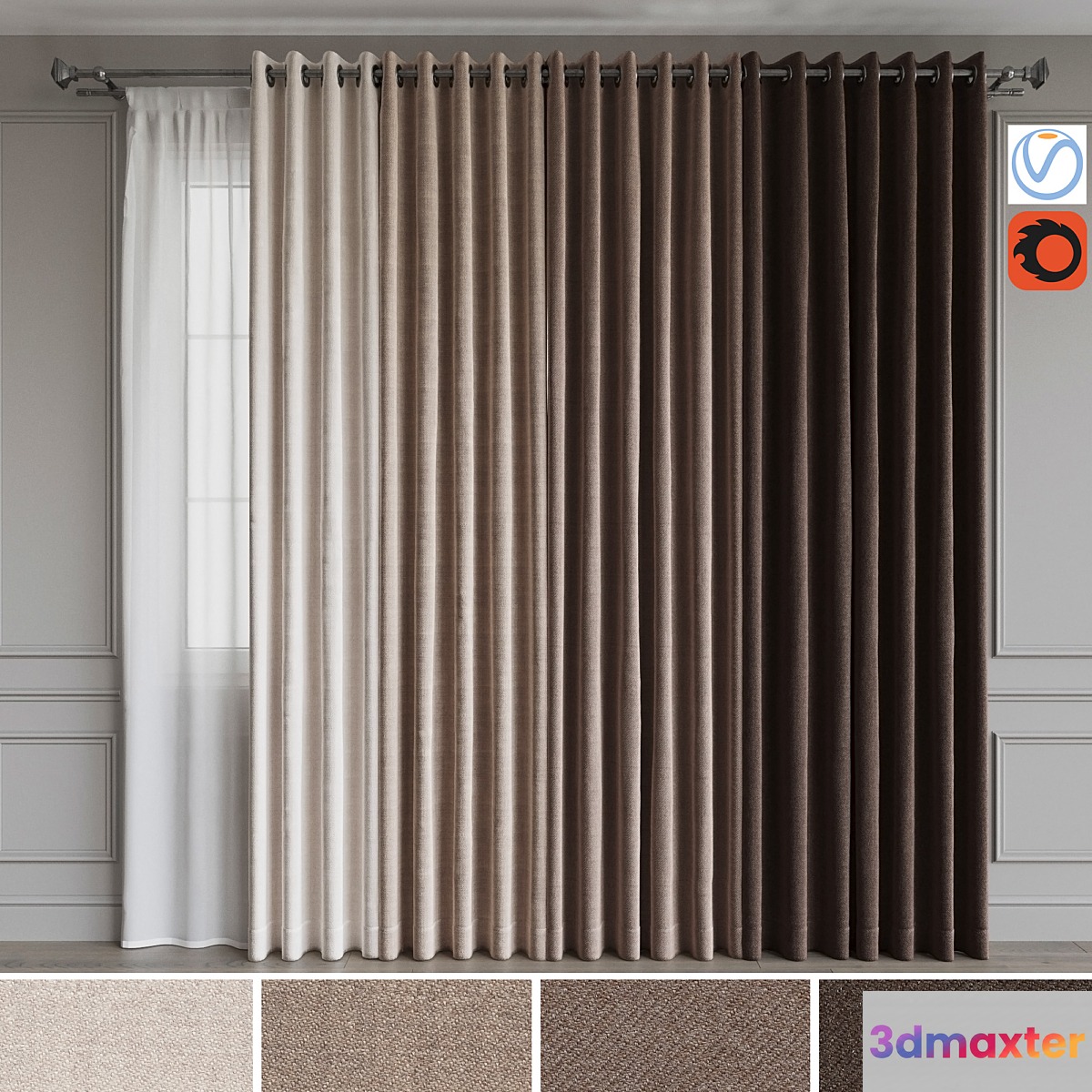 A set of curtains on the rings 18. Beige range