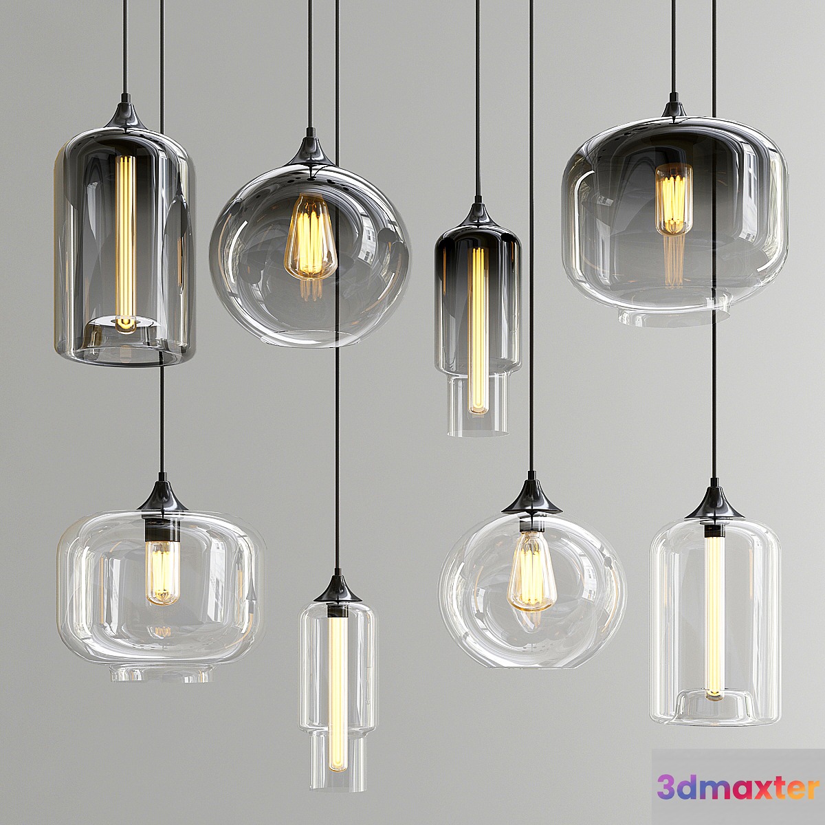 Smoky & Clear Glass Shade Pendant Lights 3D Max
