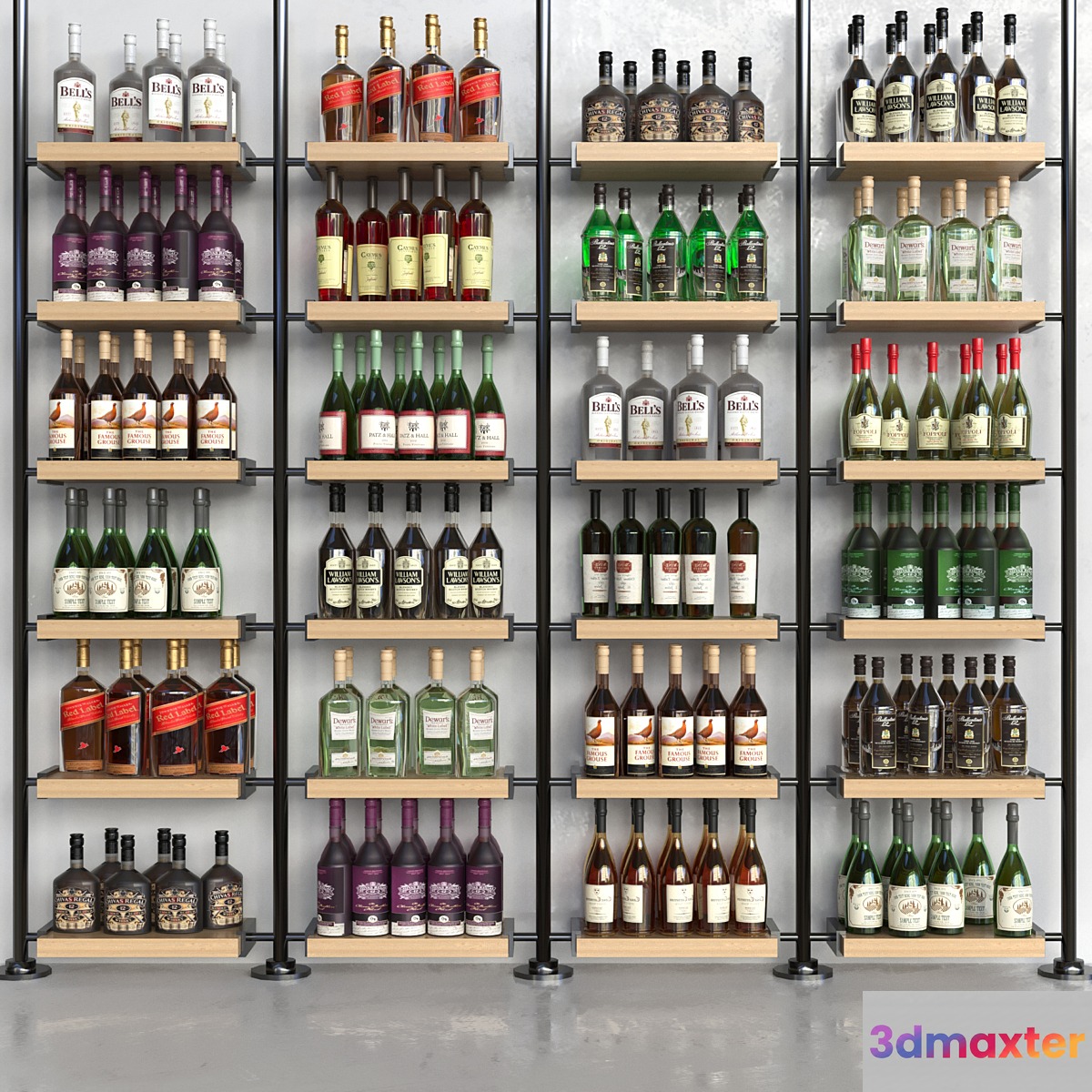A rack with collection alcohol in a supermarket. Alcohol