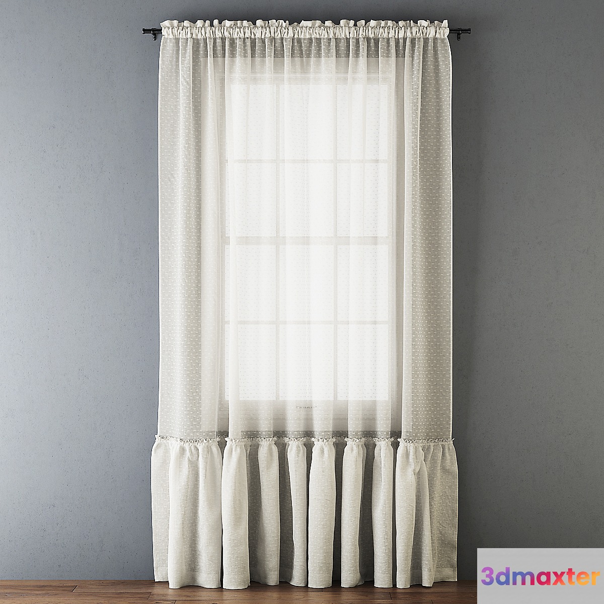 Ruffled Cotton Sheer Curtain 3D Max