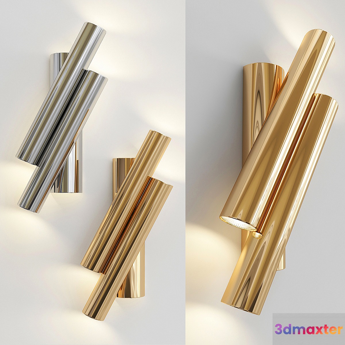 Pair of Two Oblique Rods Wall Sconces by Sciolari 3D Max