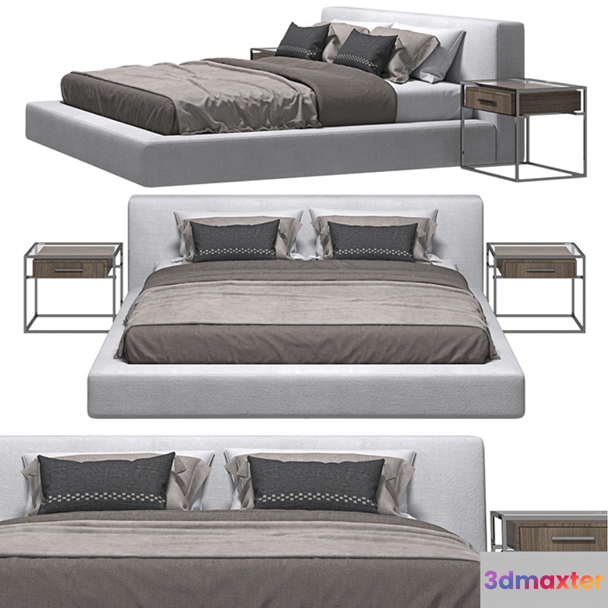 RH - Cloud Platform Slipcovered Bed And Kennan Bedside Table 3D Max