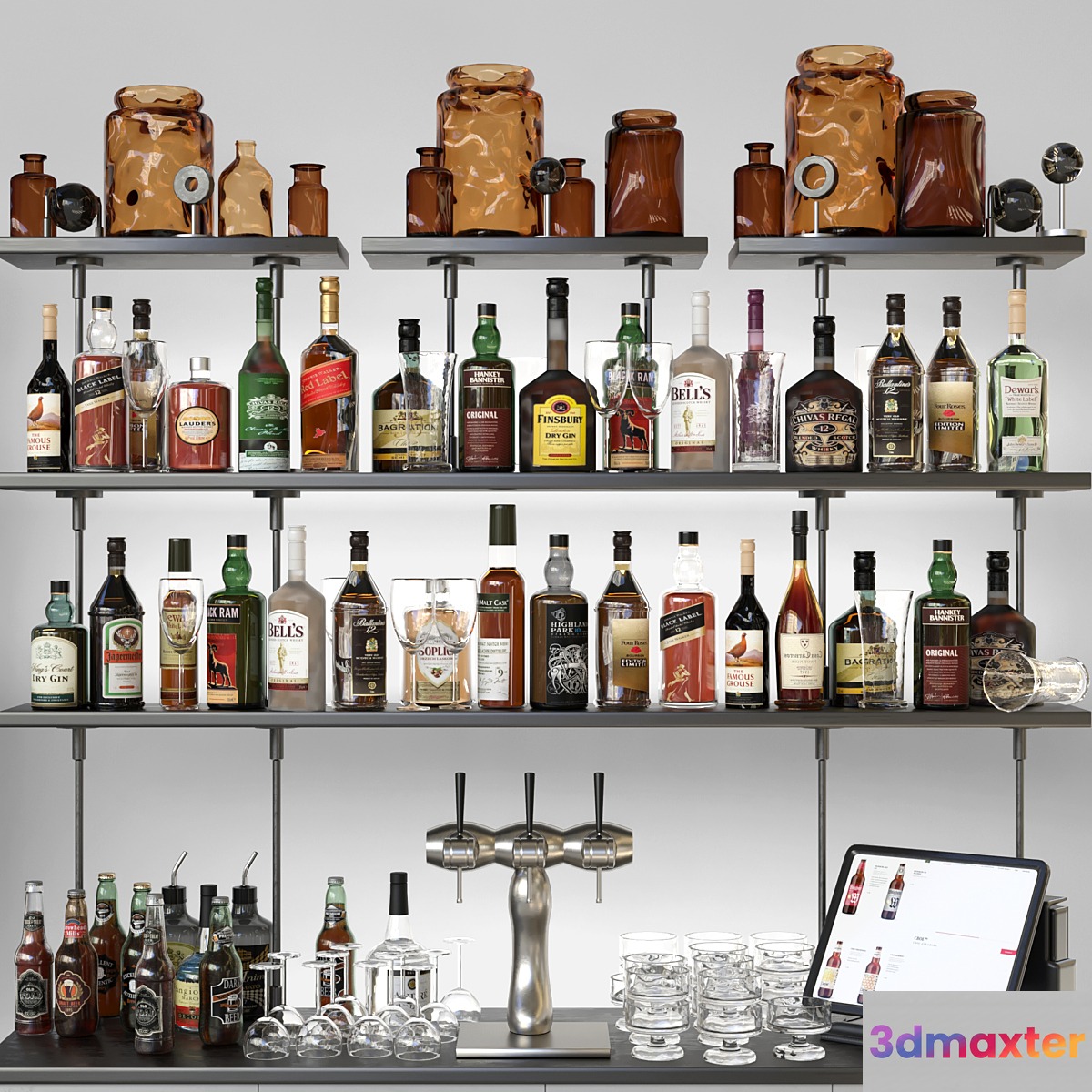 Bar counter with strong alcohol. Alcohol 12