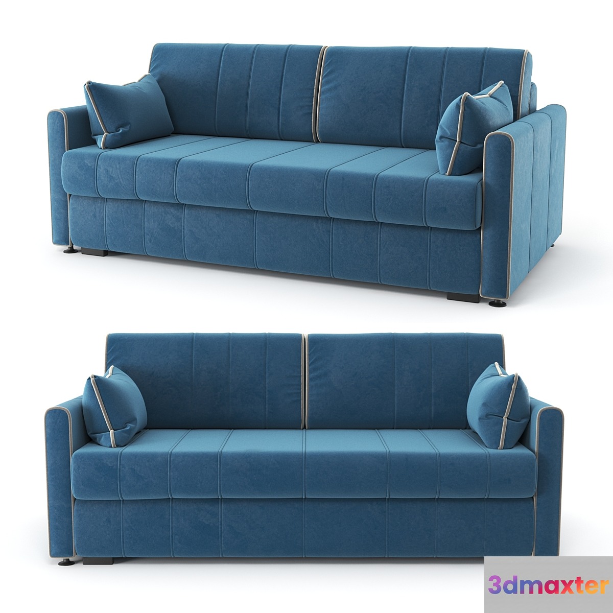 Straight blue Rimmini sofa bed velor - No.5