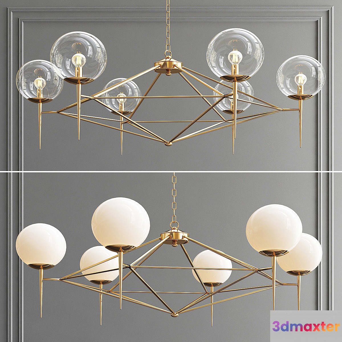 Rowan Milk & Clear Glass Chandelier 3D Max