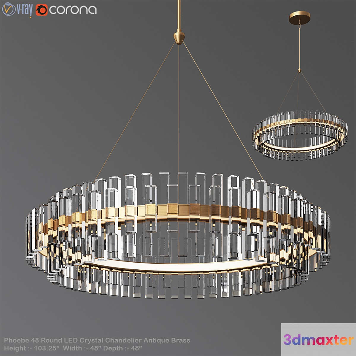 Phoebe 48 Round LED Crystal Chandelier Antique Brass - No.3
