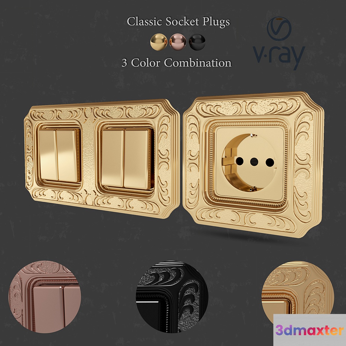 Classic plug sockets  and switches 3D Max