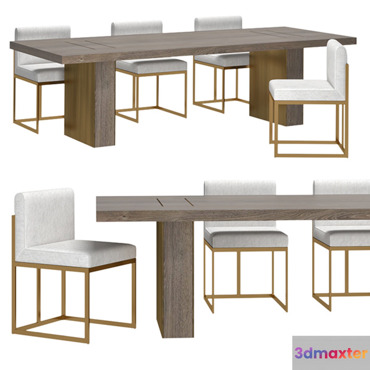 RH - Waxler Side Chair & Gage Rectangular Dining Table 3D Max