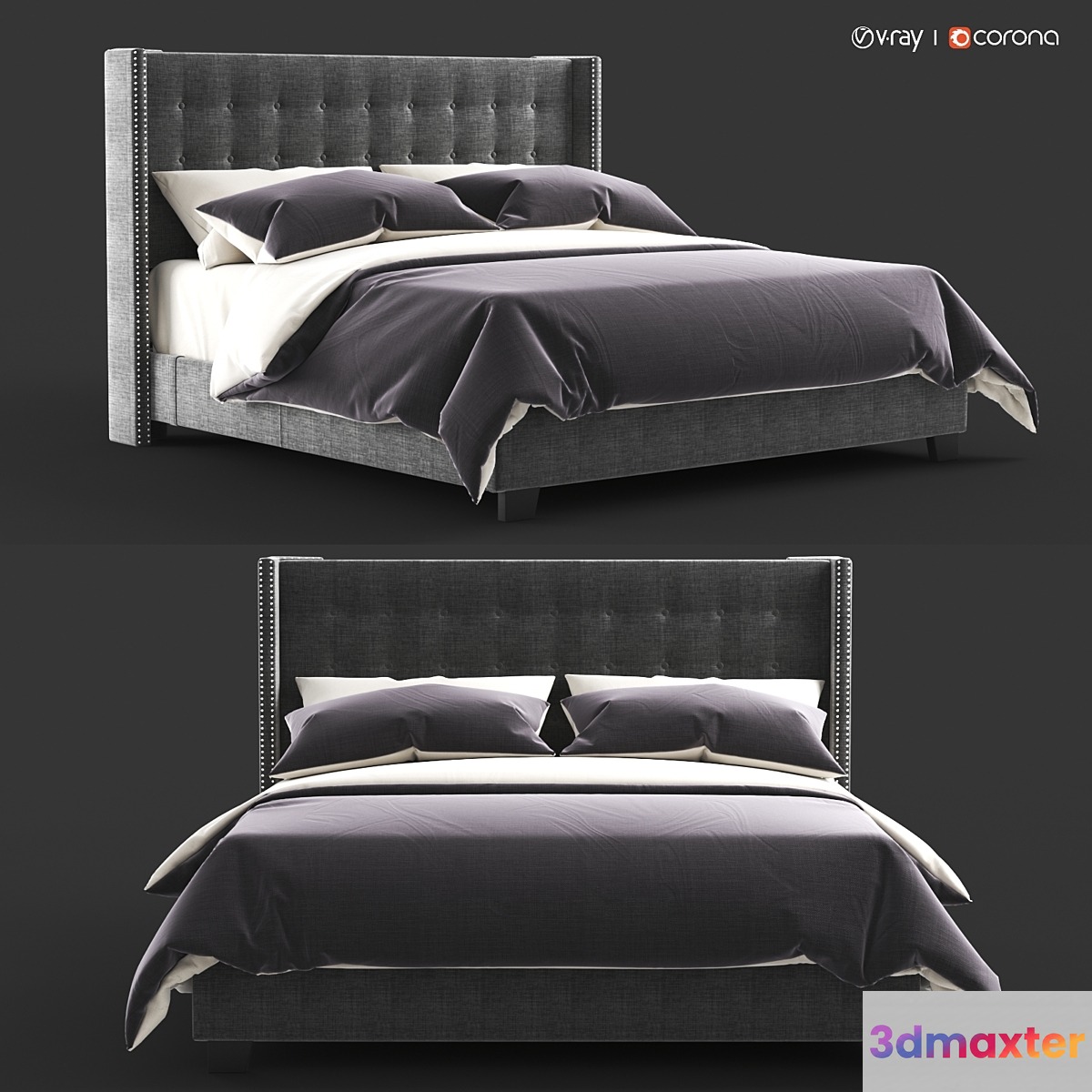 Overstock Melina Tufted Linen Wingback Bed by iNSPIRE Q Bold 3D Max