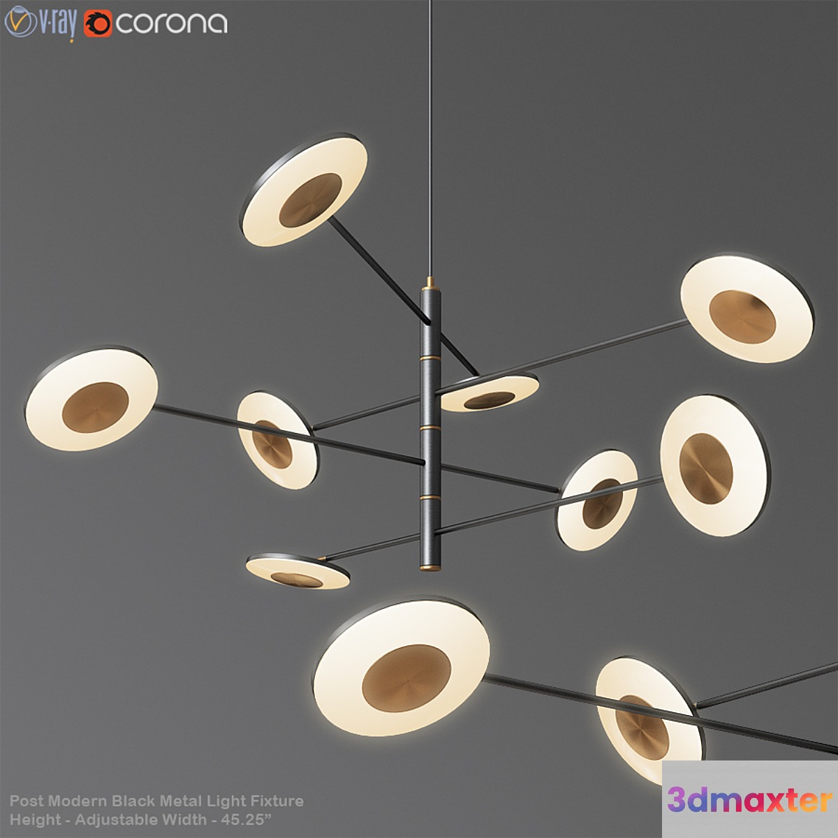Post Modern Black Metal Light Fixture - No.4