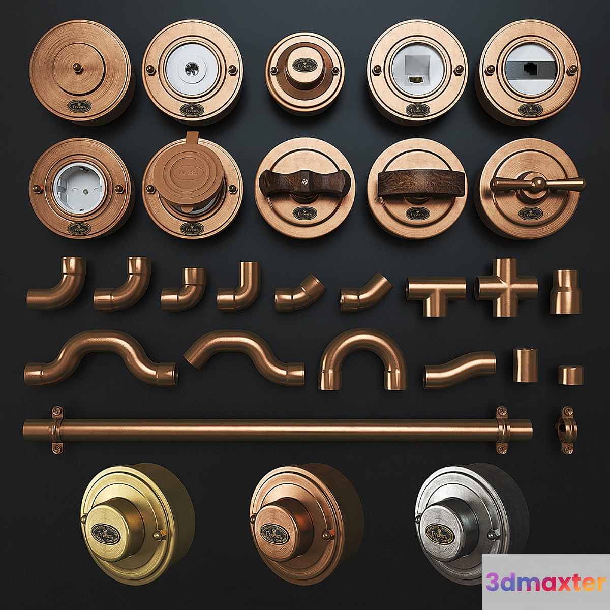 Designer wiring in metal pipes + retro sockets and switches - No.3
