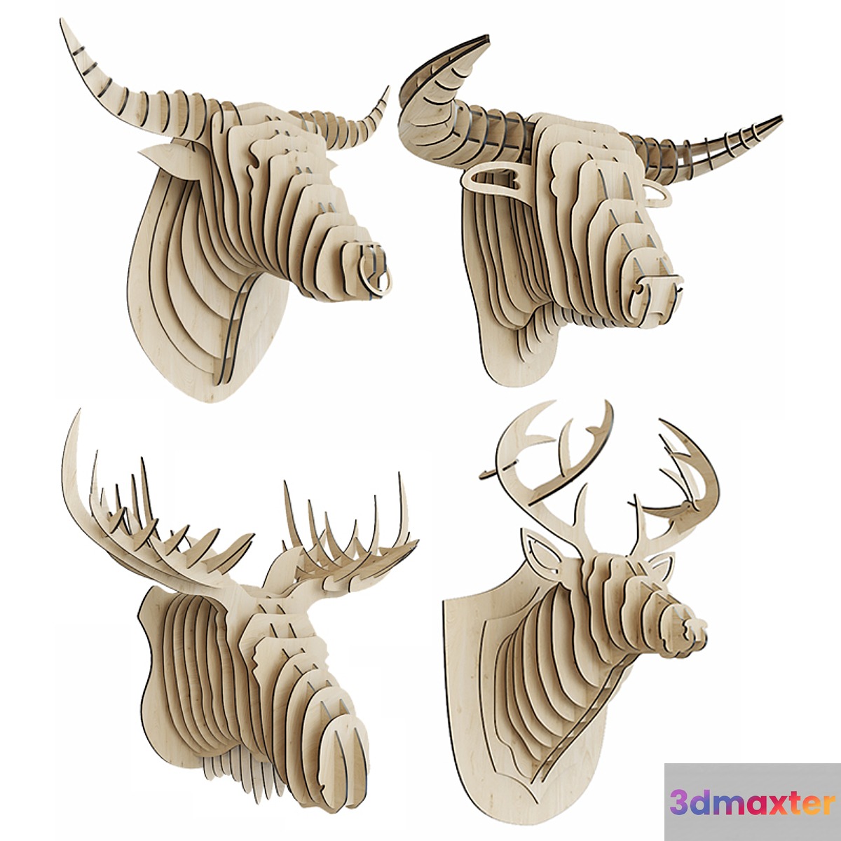Plywood Animal Heads 3D Max
