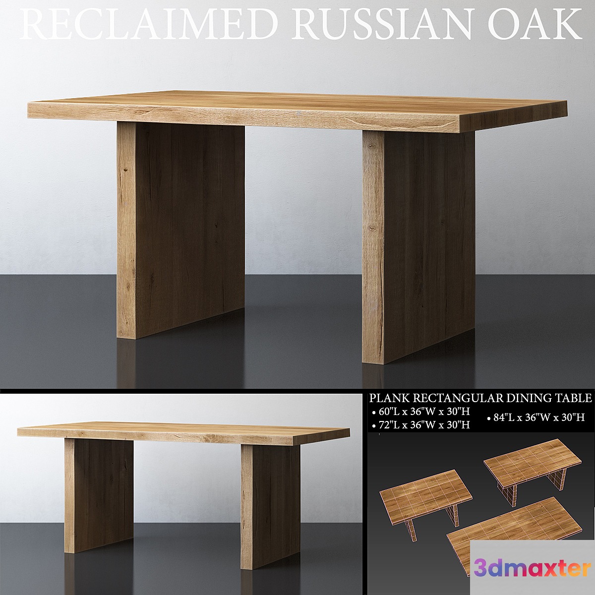 RECLAIMED RUSSIAN OAK PLANK RECTANGULAR DINING TABLE Medium 3D Max