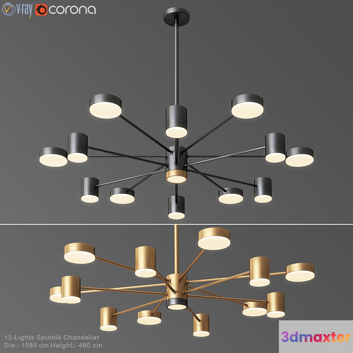 12-Lights Sputnik Chandelier 3D Max