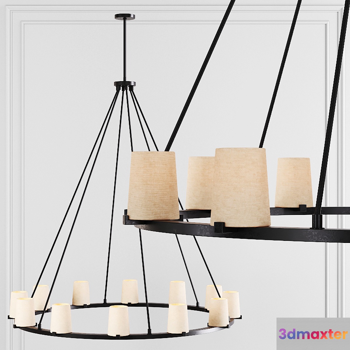 Restoration Hardware PAUILLAC ROUND CHANDELIER 48 Fabric shade and Black 3D Max