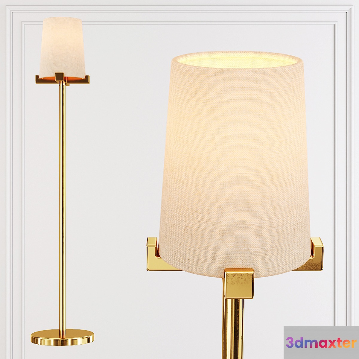 Restoration Hardware PAUILLAC TABLE LAMP Fabric shade and Brass 3D Max