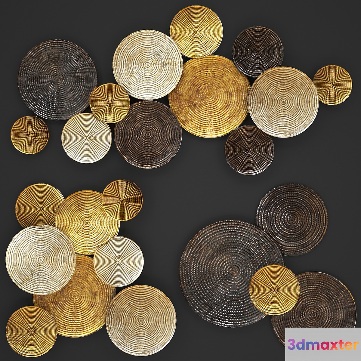 ART. Circles Wall Decor. Wall decor painting discs gold decor luxury panels - No.4