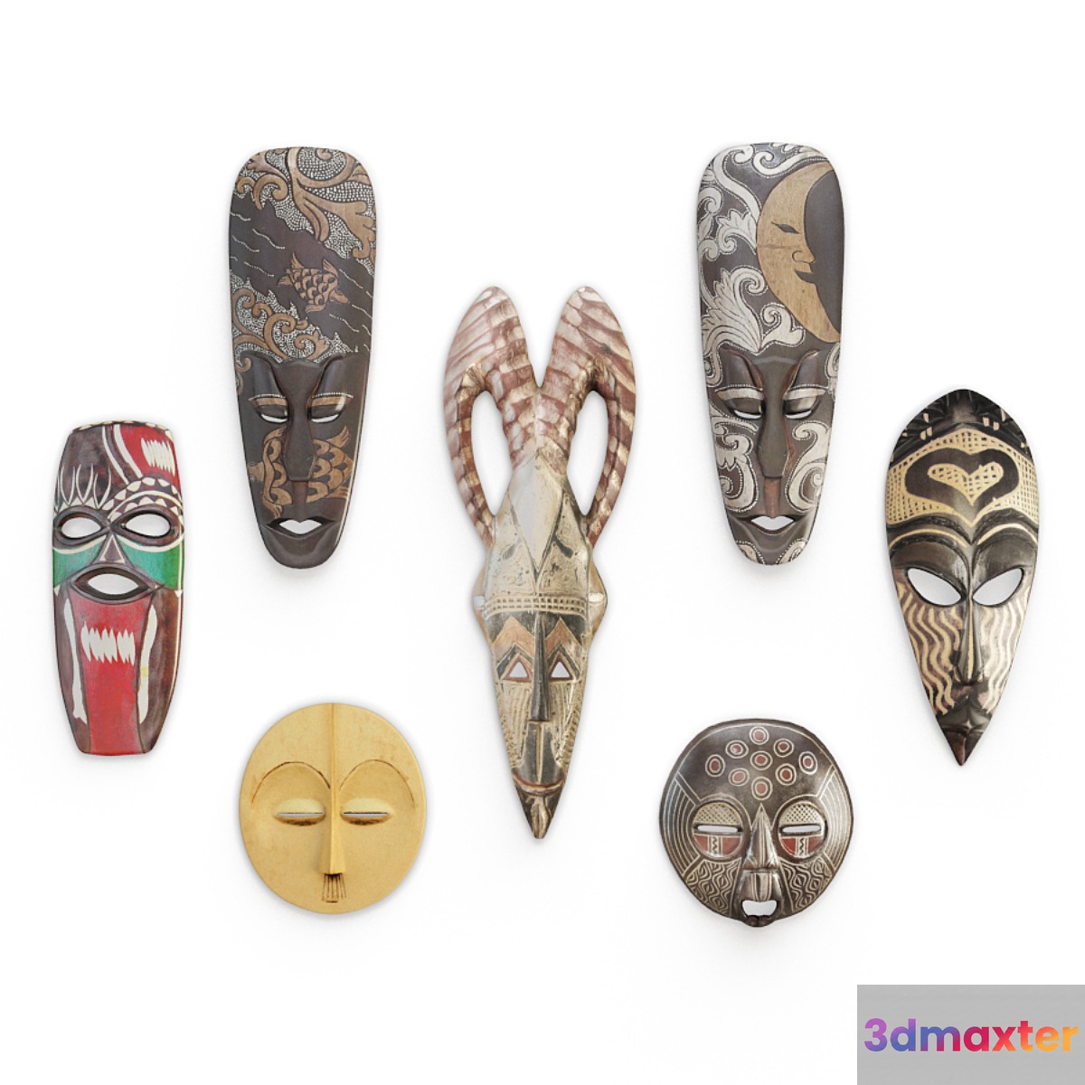 Wooden african mask 3D Max