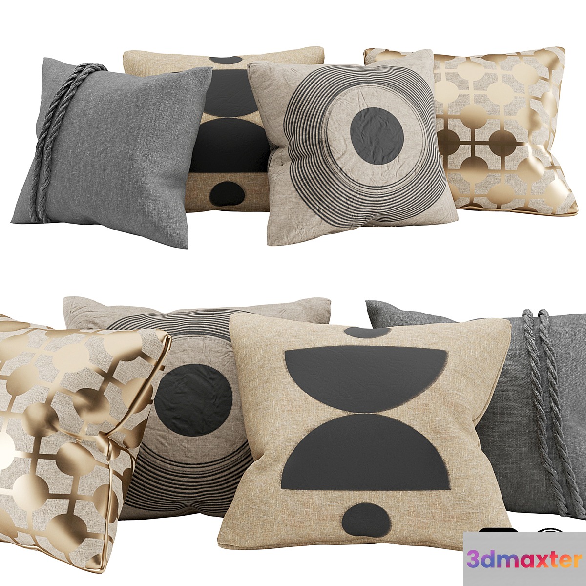 Pillows with gold black block print and braid