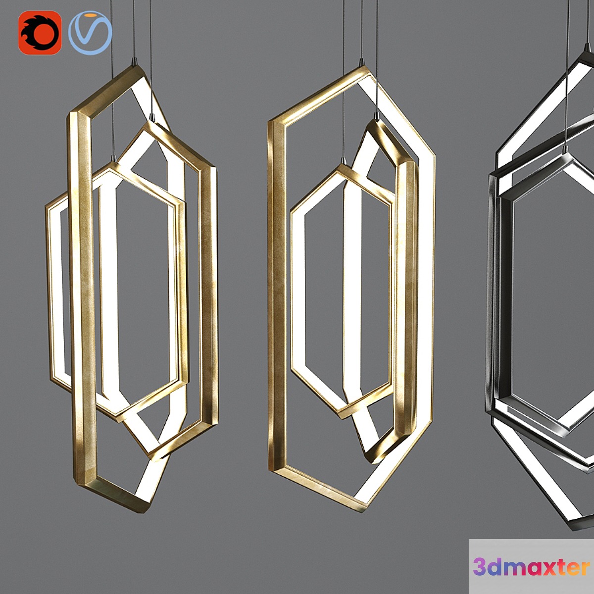 Hexagon Geometric Modern Chandelier LED Light Fixture 3D Max