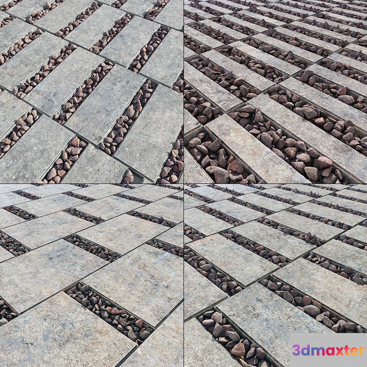 Paving title gravel _ Paving slabs with gravel 3D Max