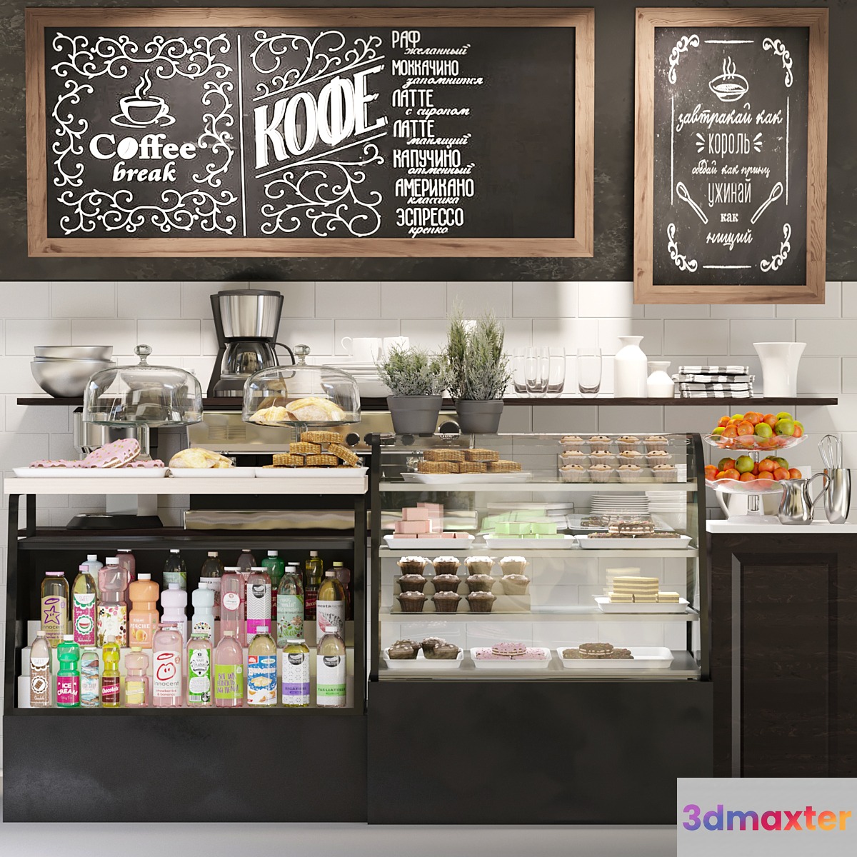Design project of a cafe with a showcase with desserts and confectionery 3