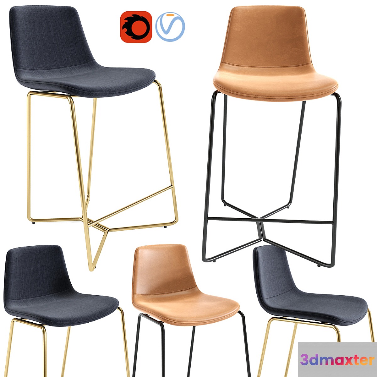 Slope Upholstered Counter Stools 3D Max