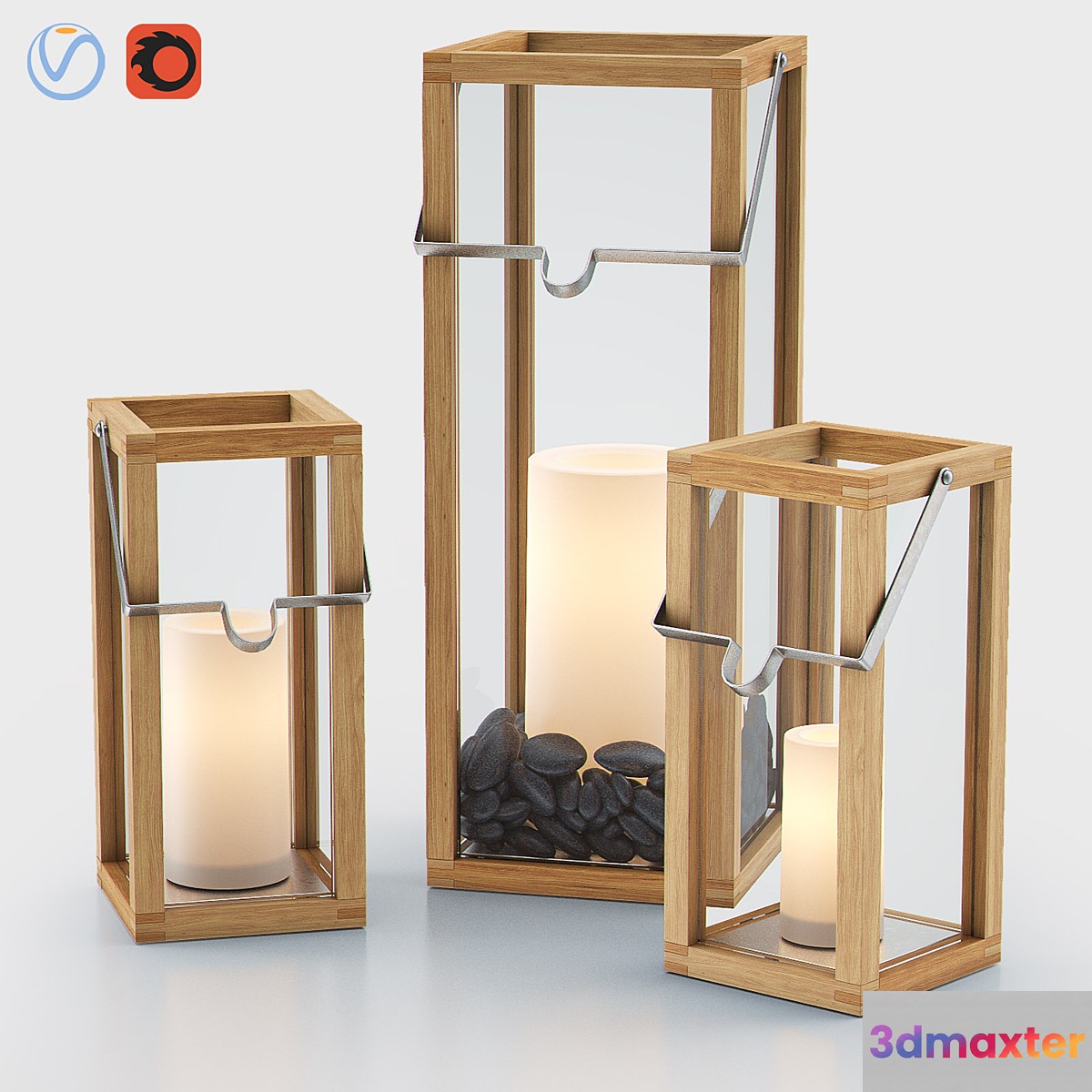 CROSBY Lanterns with PILLAR Candles 3D Max