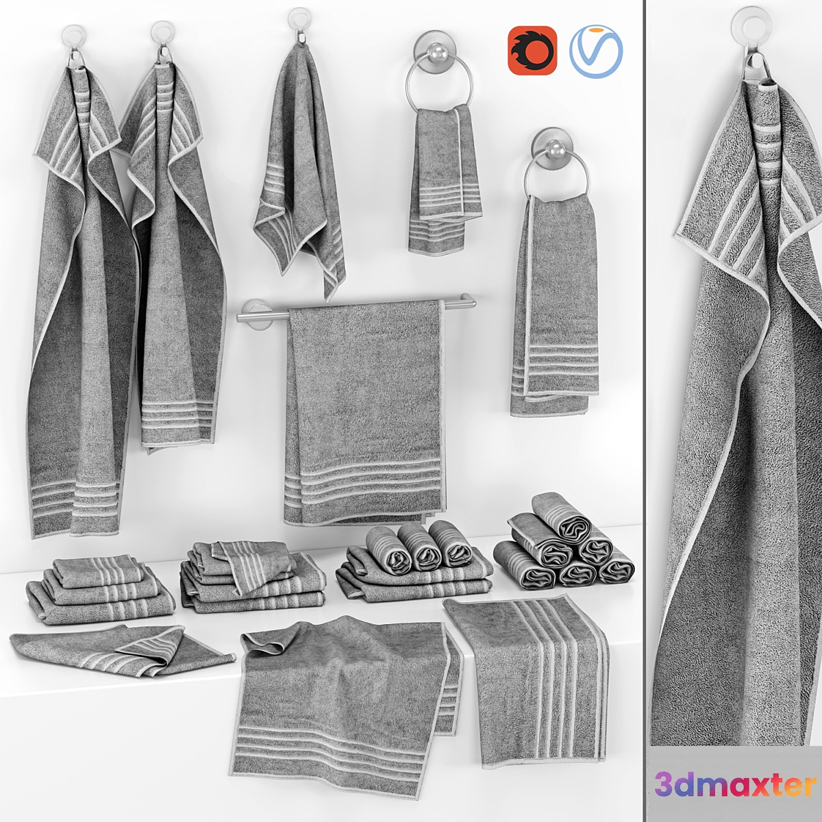 set of gray towels 3D Max