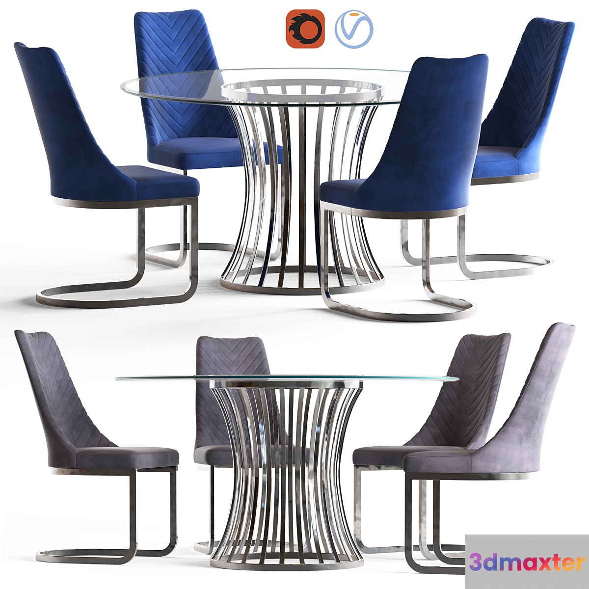Diamond Sofa Capri Round Table and Vogue Dinning Chair 3D Max