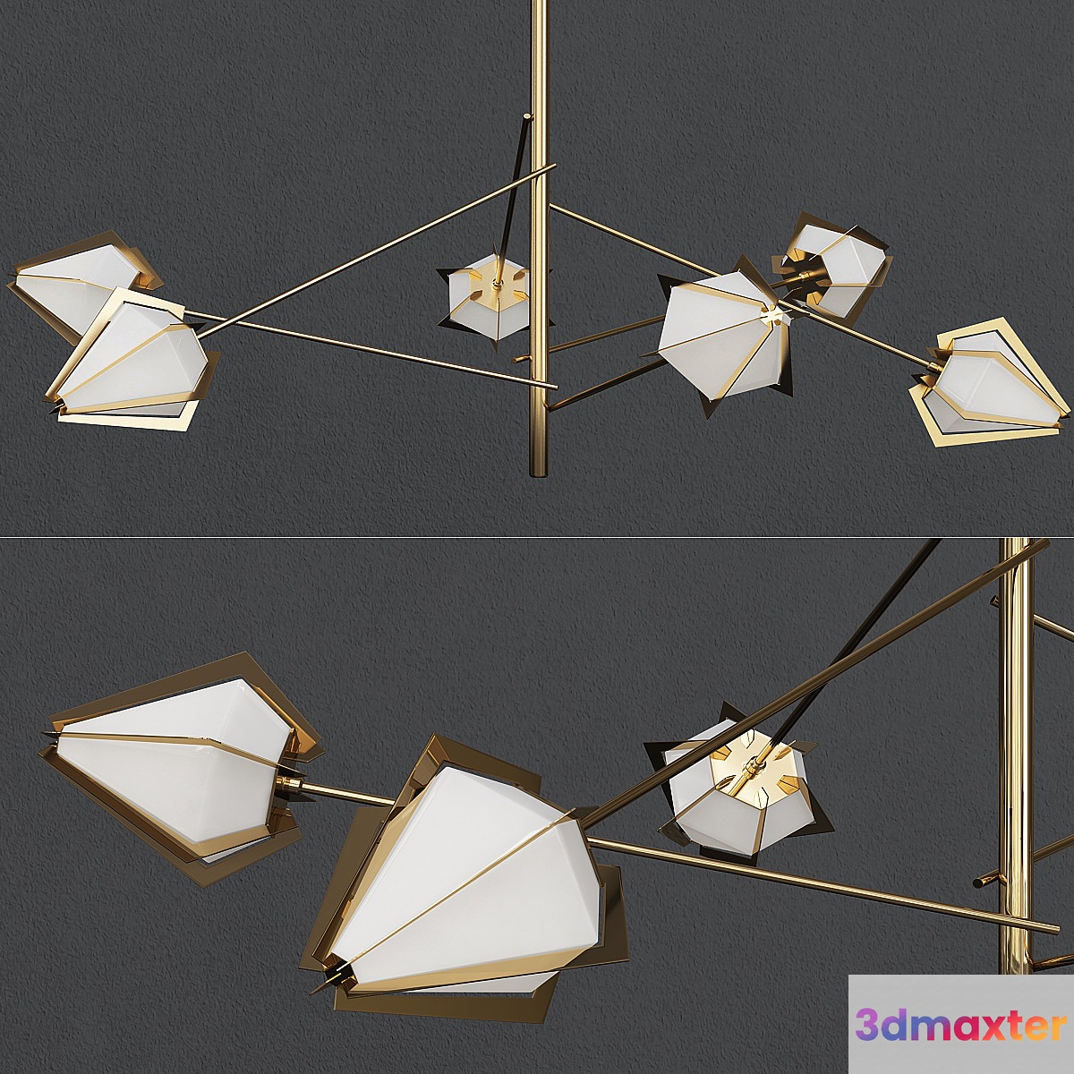 Harlow Spoke Chandelier in Brass and Alabaster by Gabriel Scott