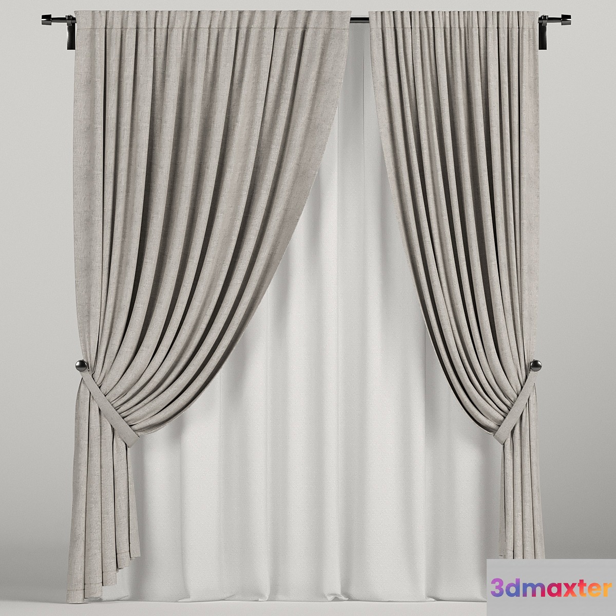Brown curtains in the background. 3D Max