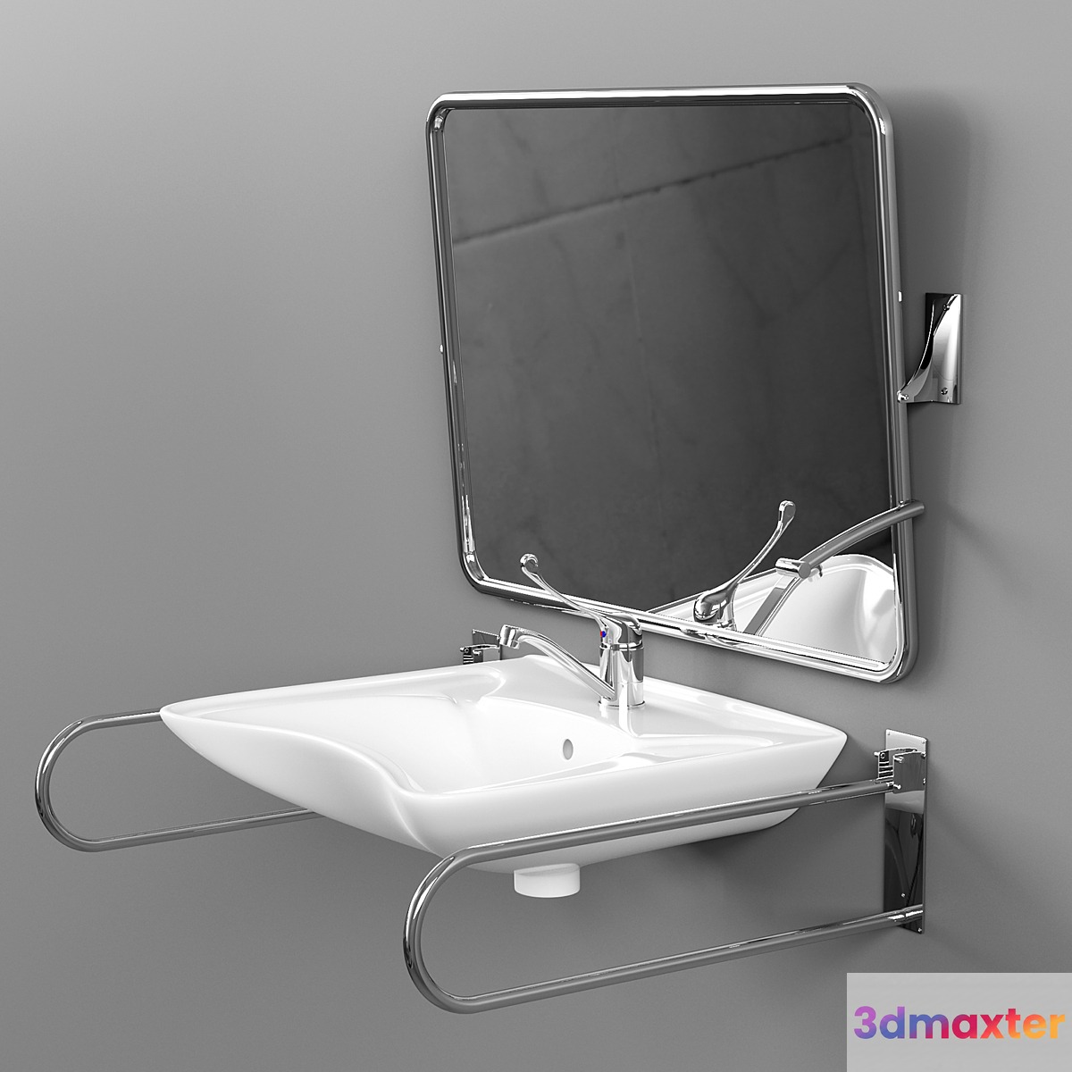 Sink with mirror and handrails 3D Max