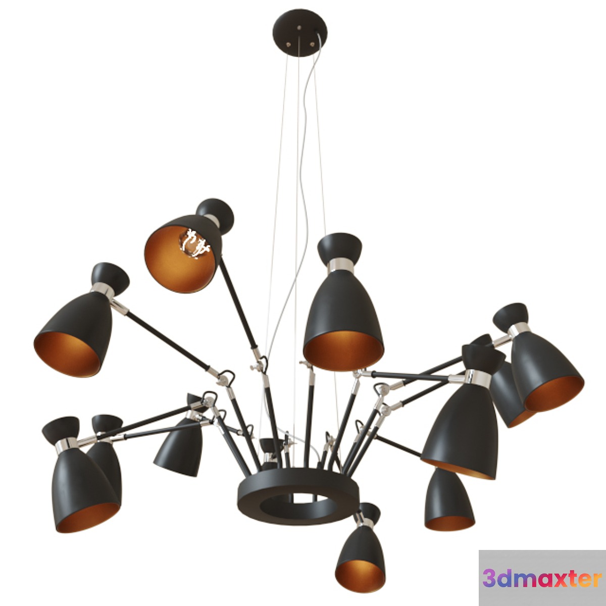 FARO barcelona RETRO Black and copper pendant lamp 12L