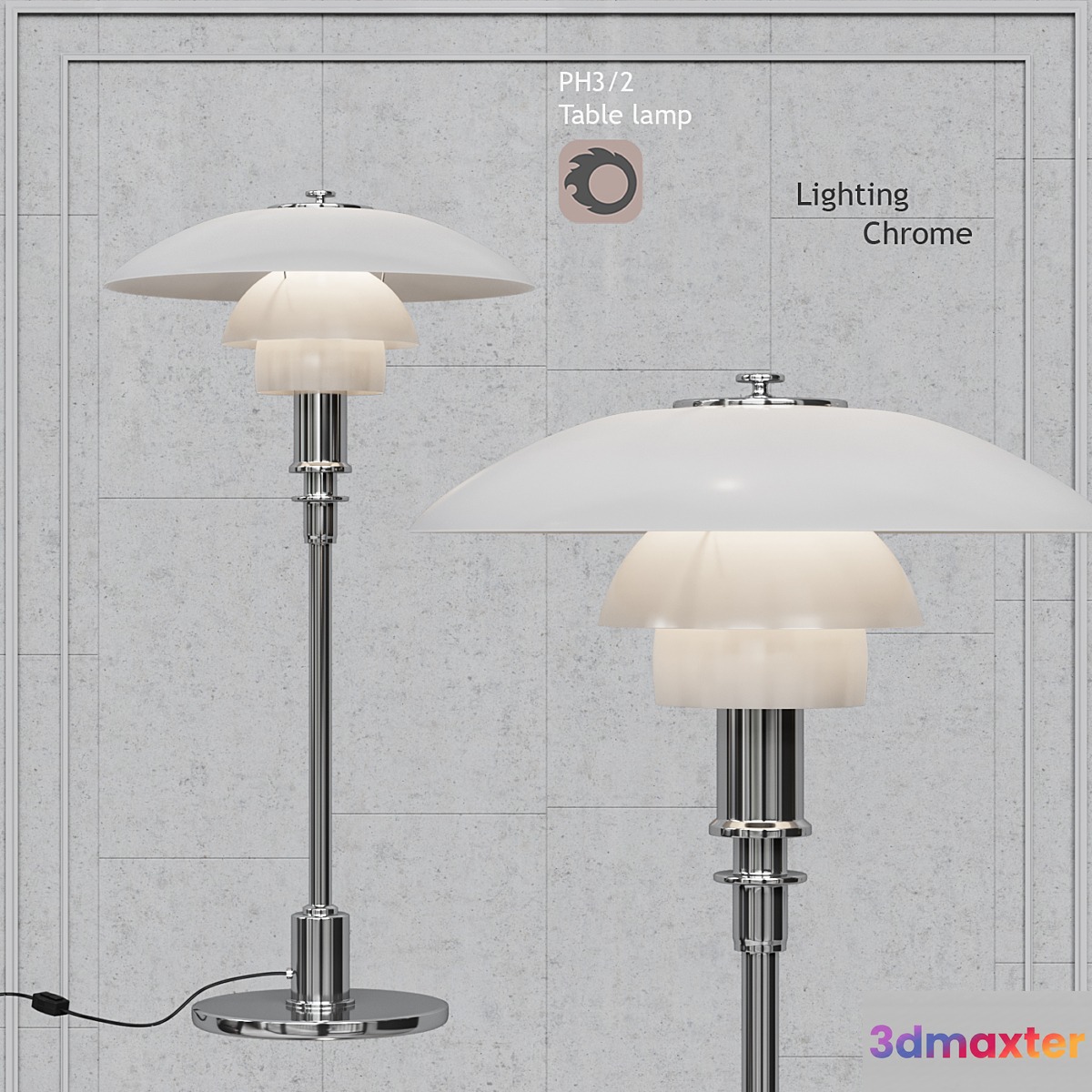 Table lamp Louis Poulsen chrome PH3 _ 2 white glass 3D Max