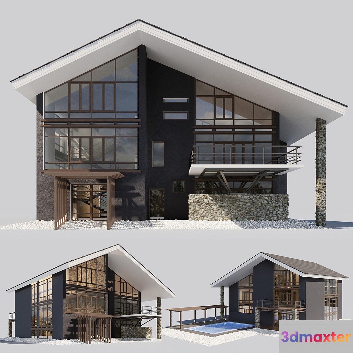 Villa with pool. 3D Max