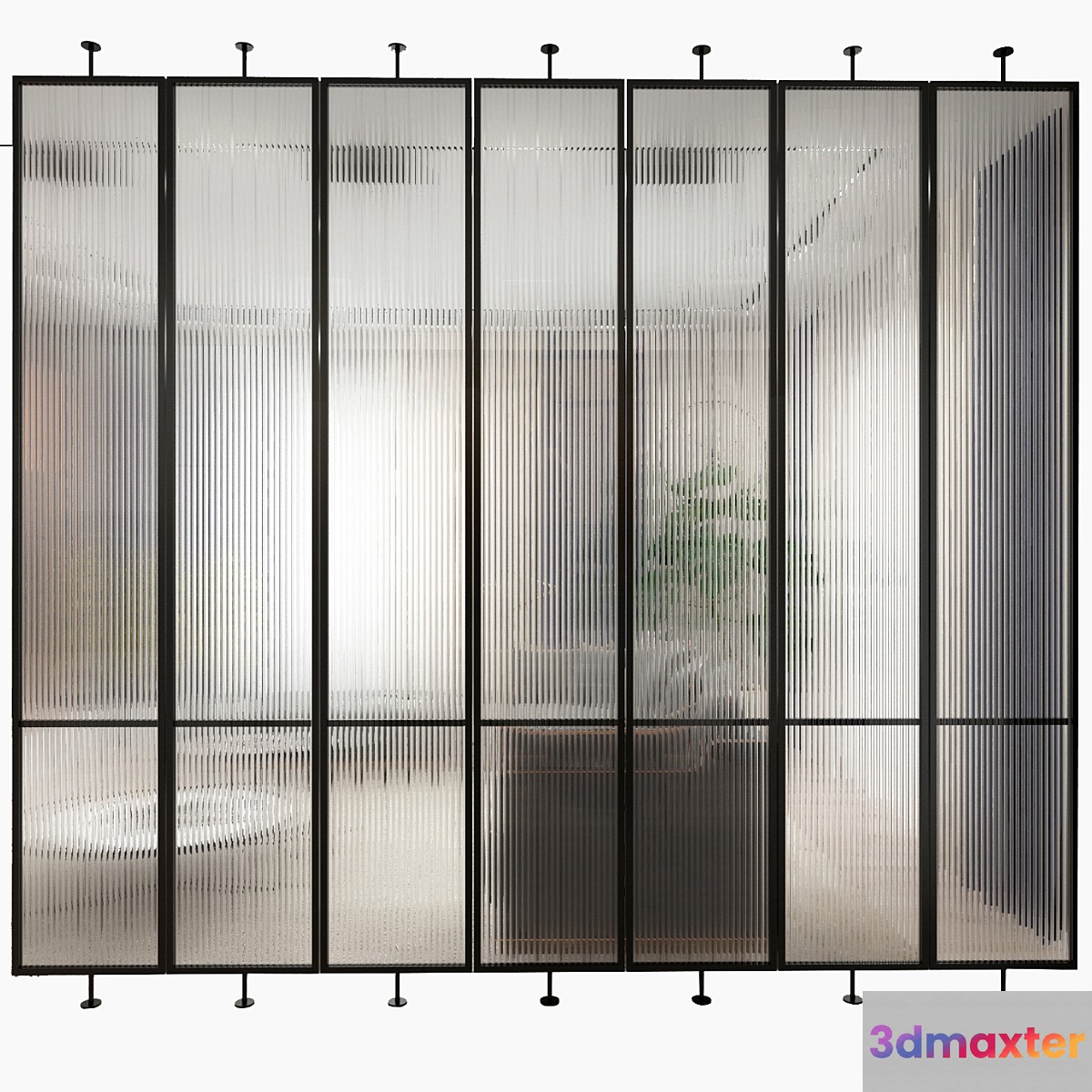 Swivel metal partition with frosted corrugated glass